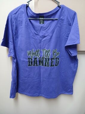 Purple Graphic V-Neck Women's Tee – 'We'll Be Damned'